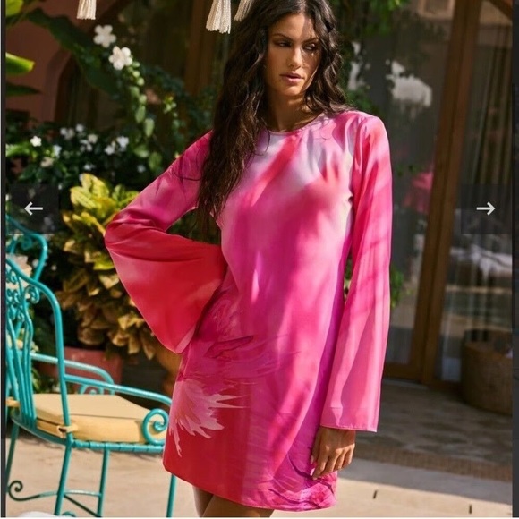 NWT Hemant & Nandita Abira Mini Floral Satin Dress Pink Womens Size Small - Picture 7 of 9
